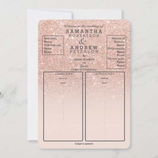 Roos goudfaux glitter roze ombre bruiloft kaart (Voorkant)