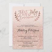 Roos goudfaux glitter roze ombre first communiqué kaart (Voorkant)