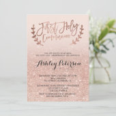 Roos goudfaux glitter roze ombre first communiqué kaart (Staand voorkant)