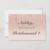 Roos goudfaux glitter roze ombre zijn mijn bruidsm kaart (Voorkant)