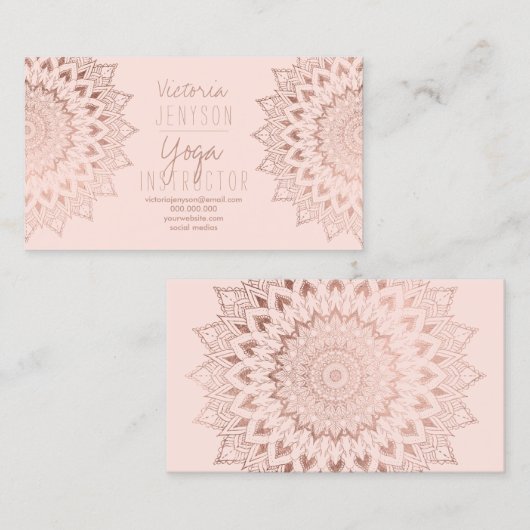 Roos goudfloraal mandala blush yoga instructeur visitekaartje (Voorkant / Achterkant)