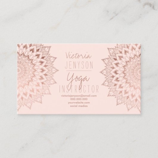 Roos goudfloraal mandala blush yoga instructeur visitekaartje (Voorkant)