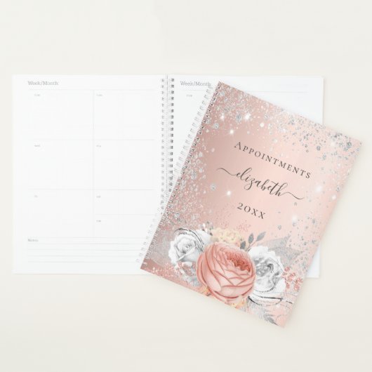 Roos goudfloraal zilverglitter foliage name 2023 planner (Display)