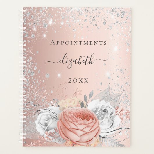Roos goudfloraal zilverglitter foliage name 2023 planner (Voorkant)