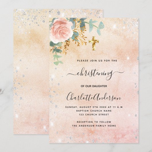 Roos goudflorale eucalyptus zilver kaart (Voorkant / Achterkant)