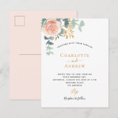 Roos goudflorale eucalyptusbruinroze bruiloft briefkaart (Voorkant / Achterkant)