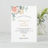 Roos goudflorale eucalyptusbruinroze bruiloft kaart (Staand voorkant)