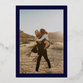 Roos goudflorale marineblauwe bruiloft folie uitnodiging (Achterkant)