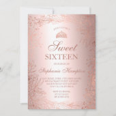 Roos goudflorale metalen Tiara chic Sweet 16 Kaart (Voorkant)