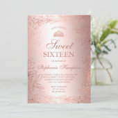 Roos goudflorale metalen Tiara chic Sweet 16 Kaart (Staand voorkant)