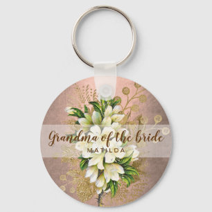 Roos goudflorale oma van de bruid sleutelhanger