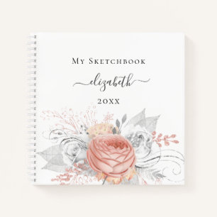 Roos goudflorale zilverfoliën wit notitieboek
