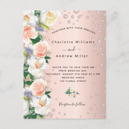 Roos goudfloralen - bruinktuitnodiging briefkaart (Voorkant)