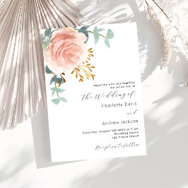 Roos goudfloralen eucalyptusbruinbruiloft kaart