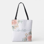 Roos goudfloralen eucalyptusmonogram bridesmaïde tote bag (Achterkant)