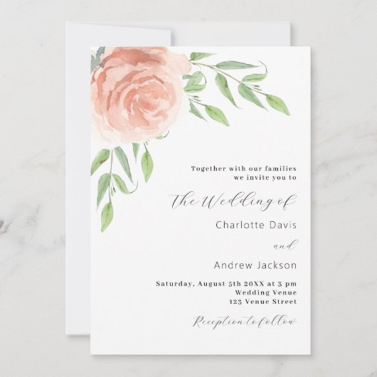 Roos goudfloralen groen-elegante bruiloft kaart (Voorkant)