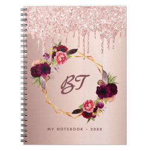 Roos goudfloralen monogram bogundy notitieboek