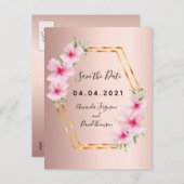 Roos goudflorals bruiloft Bespaar op datum Aankondigingskaart (Voorkant / Achterkant)