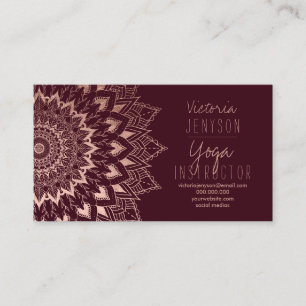 Roos goudfloramandala burgundy yoga instructeur visitekaartje