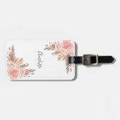 Roos goudfloranje witte naam bagagelabel (Voorkant horizontaal)