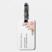 Roos goudfloranje witte naam bagagelabel (Achterkant verticaal)