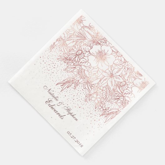 Roos goudfloredles confetti bruiloft servetten (Hoek)