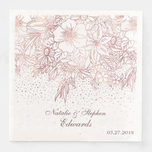 Roos goudfloredles confetti bruiloft servetten (Voorkant)