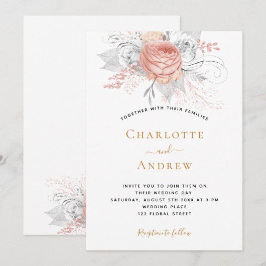 Roos goudfloregant zilver kaart (Voorkant / Achterkant)