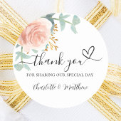 Roos goudfloreucalyptus bedankt voor je bruiloft ronde sticker