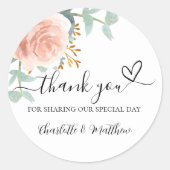 Roos goudfloreucalyptus bedankt voor je bruiloft ronde sticker (Voorkant)