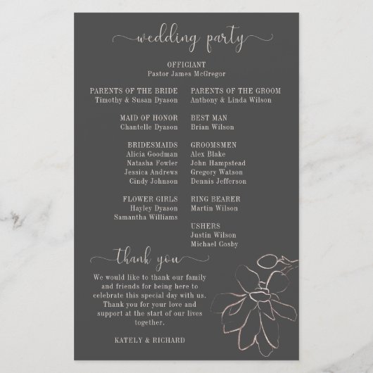 Roos goudflorsilhouette Weddenprogramma (Achterkant)