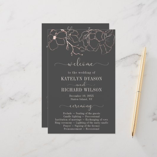 Roos goudflorsilhouette Weddenprogramma (Voorkant / Achterkant in situ)