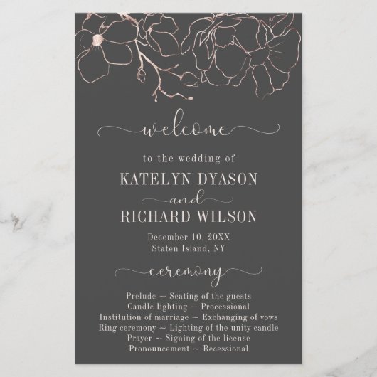 Roos goudflorsilhouette Weddenprogramma (Voorkant)