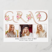 Roos goudfolie AFSTUDEERDER foto afstuderen bekend Folie Uitnodiging (Voorkant)