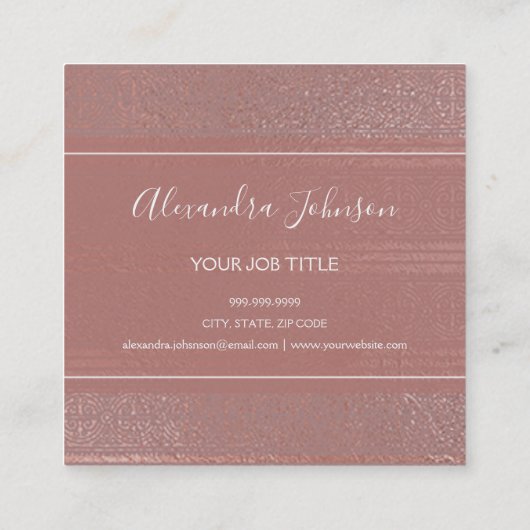 Roos goudfolie Art Deco Modern Pattern Vierkante Visitekaartje (Achterkant)