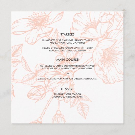 Roos Goudfolie Bloemen Bruiloft Menu Kaart (Voorkant)