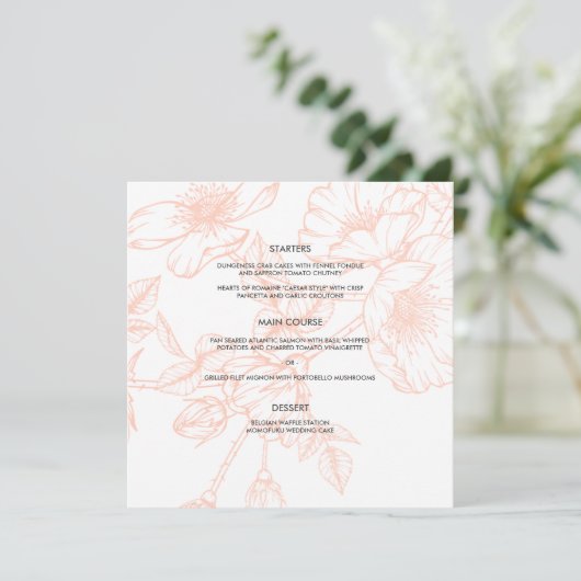Roos Goudfolie Bloemen Bruiloft Menu Kaart (Staand voorkant)