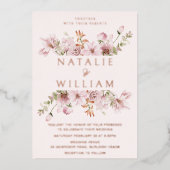 Roos Goudfolie & Blush Roze Bloemen Bruiloft Folie Uitnodiging (Voorkant)