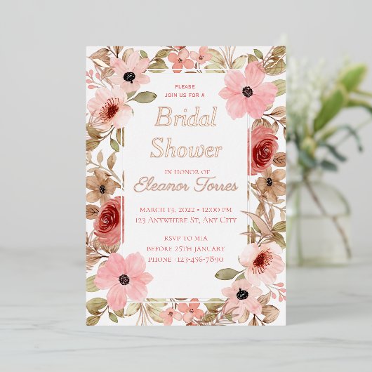 Roos goudfolie bruddoucheuitnodiging folie uitnodiging (Staand Voorkant)