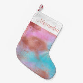 Roos goudfolie en blauw roze pastel Waterverf Kleine Kerstsok (Voorkant (Hangend))