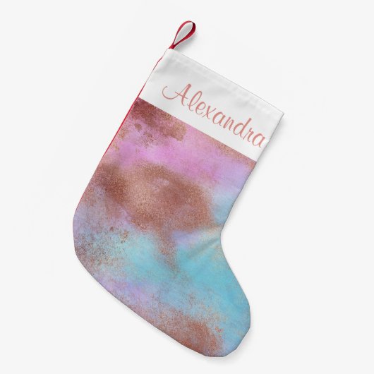 Roos goudfolie en blauw roze pastel Waterverf Kleine Kerstsok (Voorkant (Hangend))