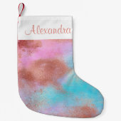 Roos goudfolie en blauw roze pastel Waterverf Kleine Kerstsok (Voorkant)