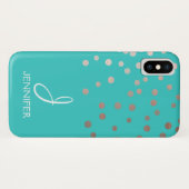 Roos goudfolie en Blauwgroen Confetti monogram Case-Mate iPhone Case (Achterkant (horizontaal))