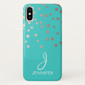 Roos goudfolie en Blauwgroen Confetti monogram Case-Mate iPhone Case (Achterkant)