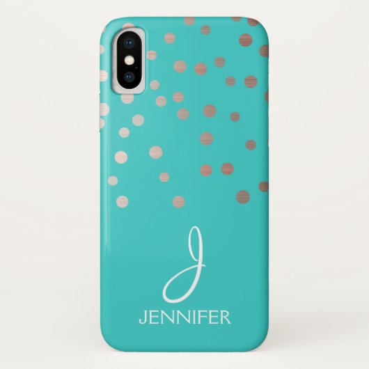 Roos goudfolie en Blauwgroen Confetti monogram Case-Mate iPhone Case (Achterkant)