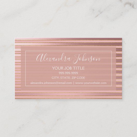 Roos goudfolie en Bourgondische gestreepte make-up Visitekaartje (Achterkant)