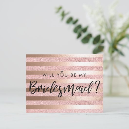 Roos goudfolie en glitter bruidsmeisje voorstel briefkaart (Staand voorkant)