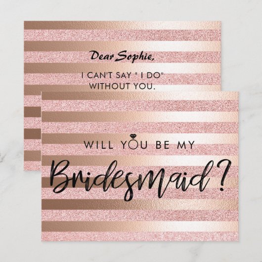 Roos goudfolie en glitter bruidsmeisje voorstel briefkaart (Voorkant / Achterkant)