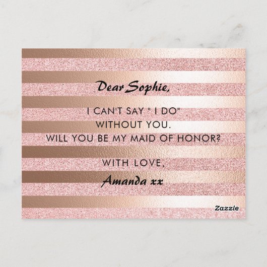 Roos goudfolie en glitter Maid of Honor-voorstel Briefkaart (Achterkant)