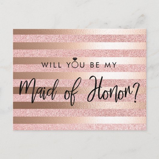 Roos goudfolie en glitter Maid of Honor-voorstel Briefkaart (Voorkant)